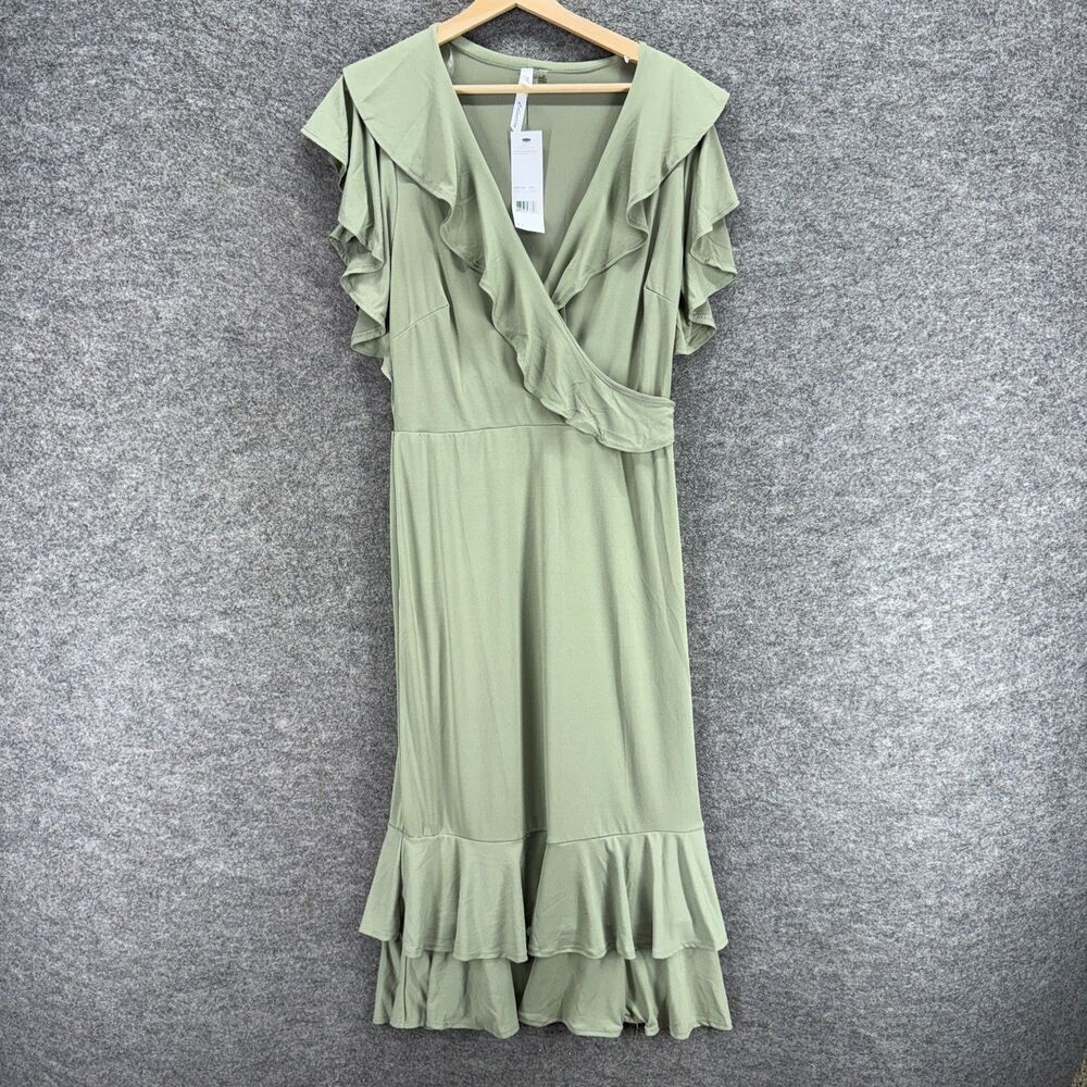 New NY Collection Dress Women M Medium Gray Shift Midi V-Neck Short Sleeve